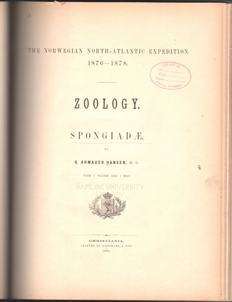 Item #5443 Spongiadae; Zoology Report Xiii Of The Norwegian North-atlantic Expedition 1876-1878. G. Armauer Hansen.