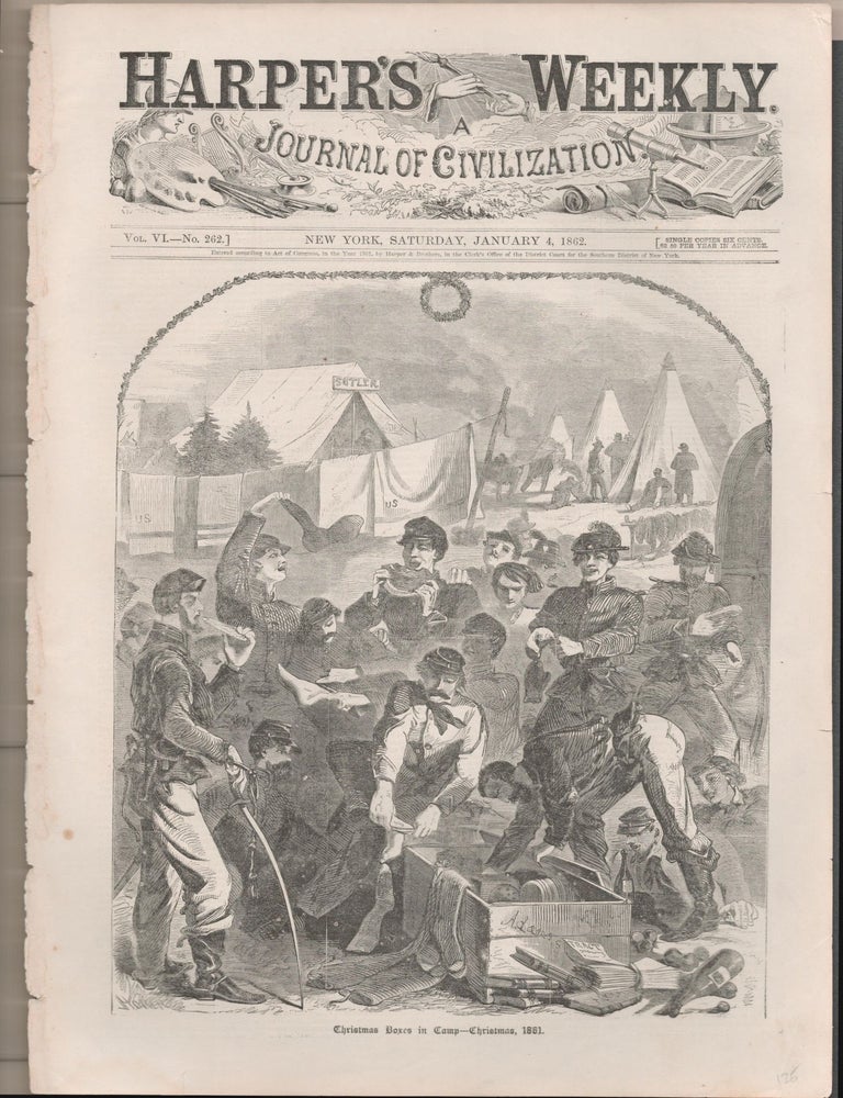 Item #9014280 CHRISTMAS BOXES IN CAMP -- CHRISTMAS, 1861 (Print). Winslow Homer.