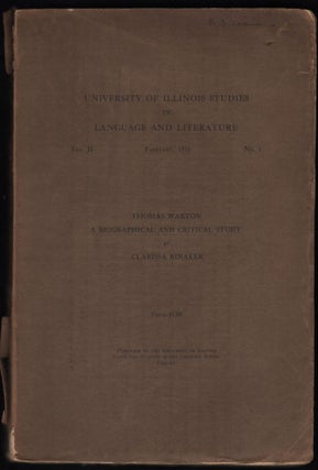 Item #9021768 University of Illinois Studies in Language and Literature, Vol. II No. I, February...