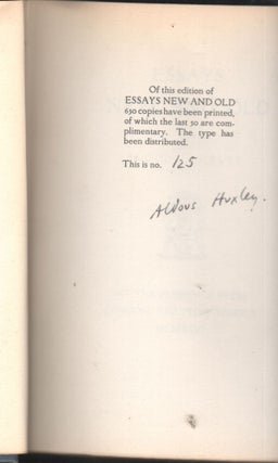 Item #9026780 Essays Old and New. Aldous Huxley