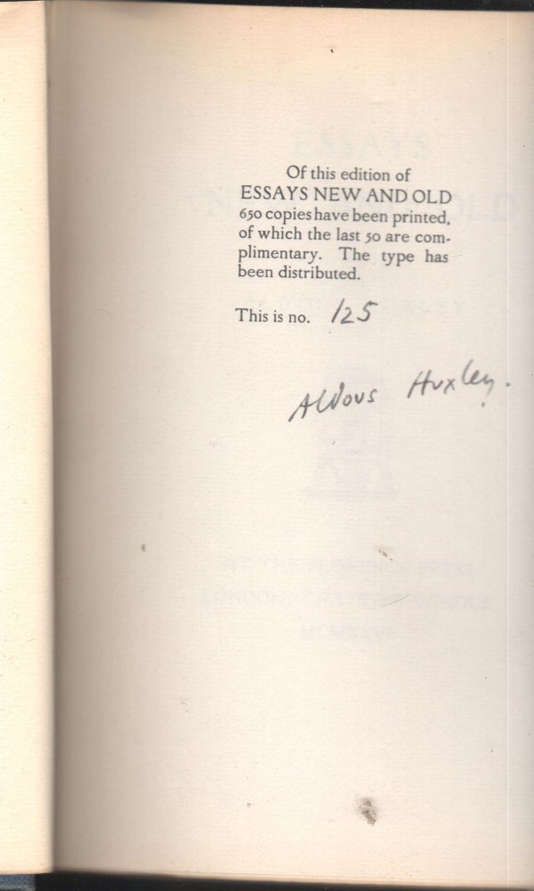 Item #9026780 Essays Old and New. Aldous Huxley.