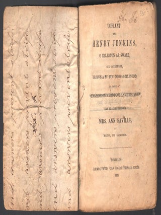 Cofiant am Henry Jenkins, O Ellerton Ar Swale, Sir Gaerefrog. Ann Saville.