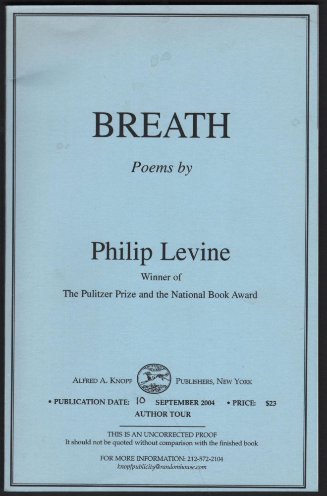 Item #9027657 Breath; Poems by Phiilip Levine. Phiip Levine.