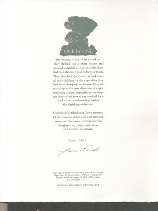 Item #9032489 One By One (broadside). Tawni O'Dell