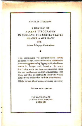 Item #9057 A Review Of Recent Typography In England, The United States, Frances & Germany....